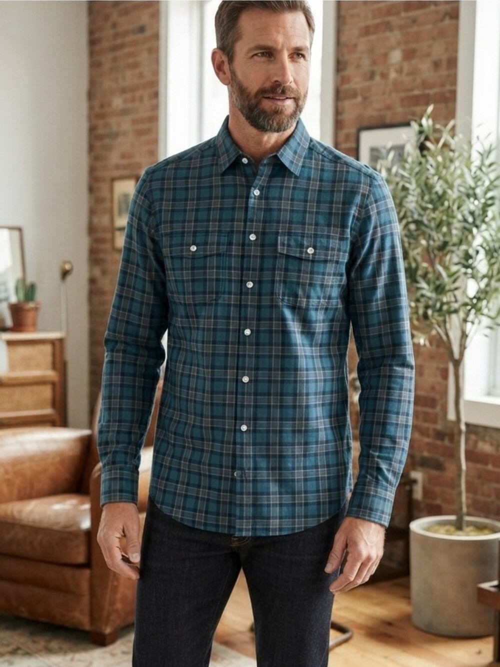Michael Bastian Men's Plaid Cotton Button Down Shirt Made in Italy Size 15.5